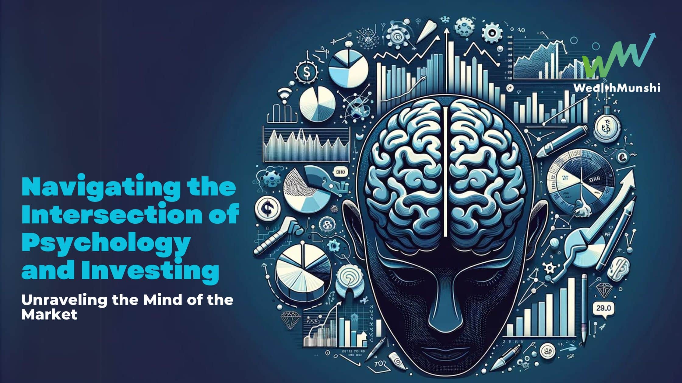 Psychology and investing visual showing brain and market growth